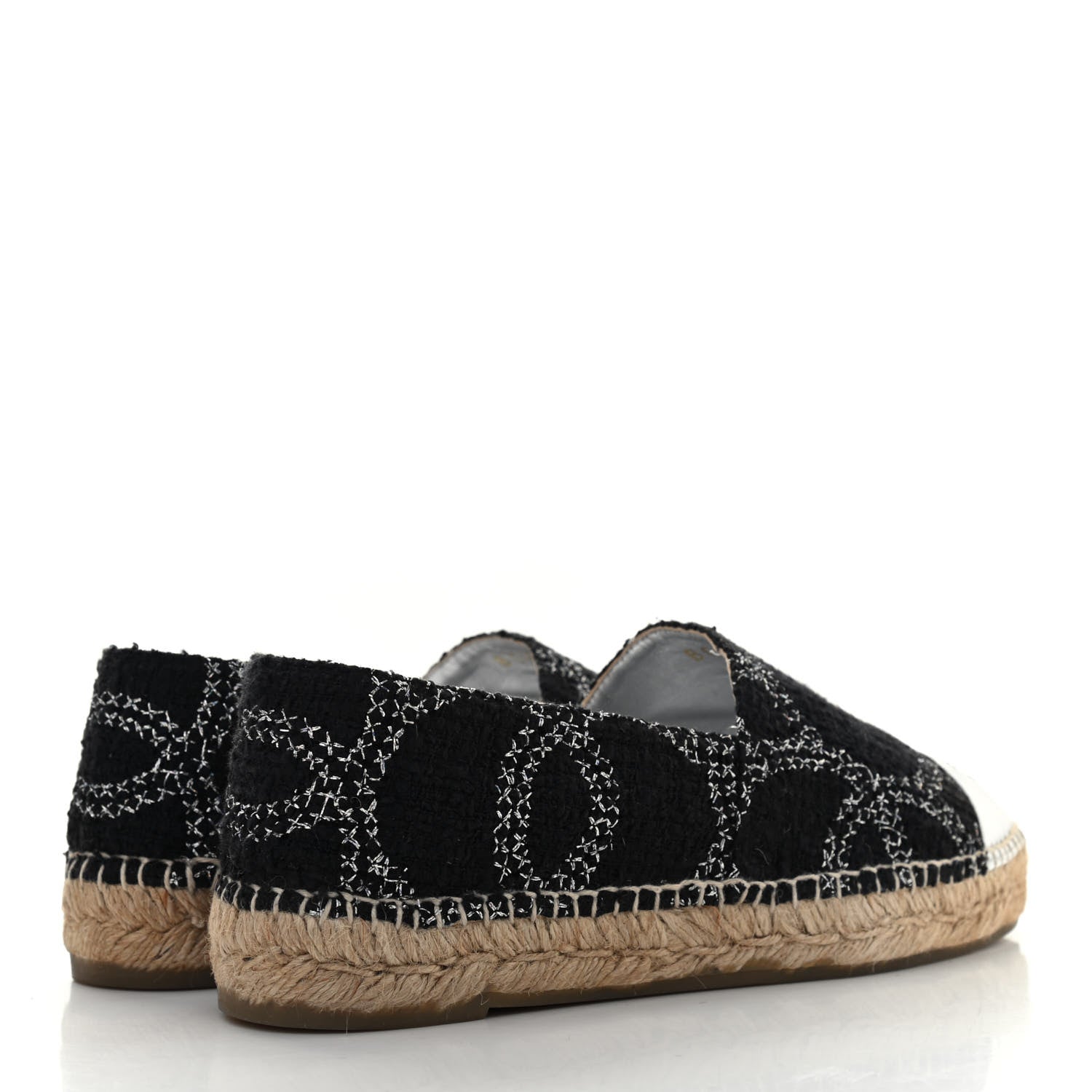 Chanel Metallic Tweed Lambskin CC Espadrilles 39 Black Silver 4 of 7