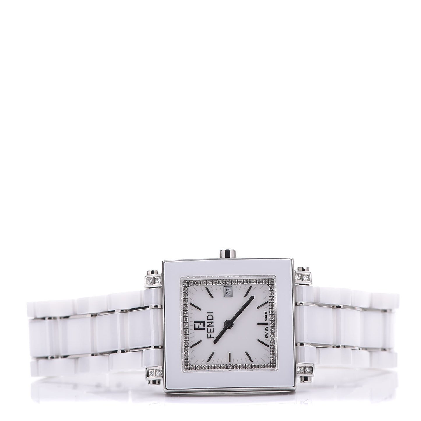 Stainless Steel Ceramic Diamond Bezel 30mm Quadro Quartz Watch White
