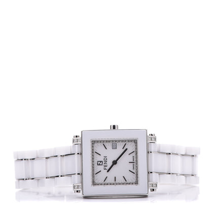 Fendi Stainless Steel Ceramic Diamond Bezel 30mm Quadro Quartz Watch White 3 of 7