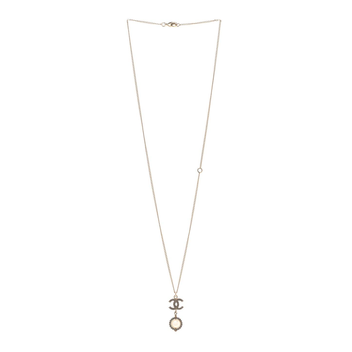 Pearl Crystal CC Pendant Necklace Gold