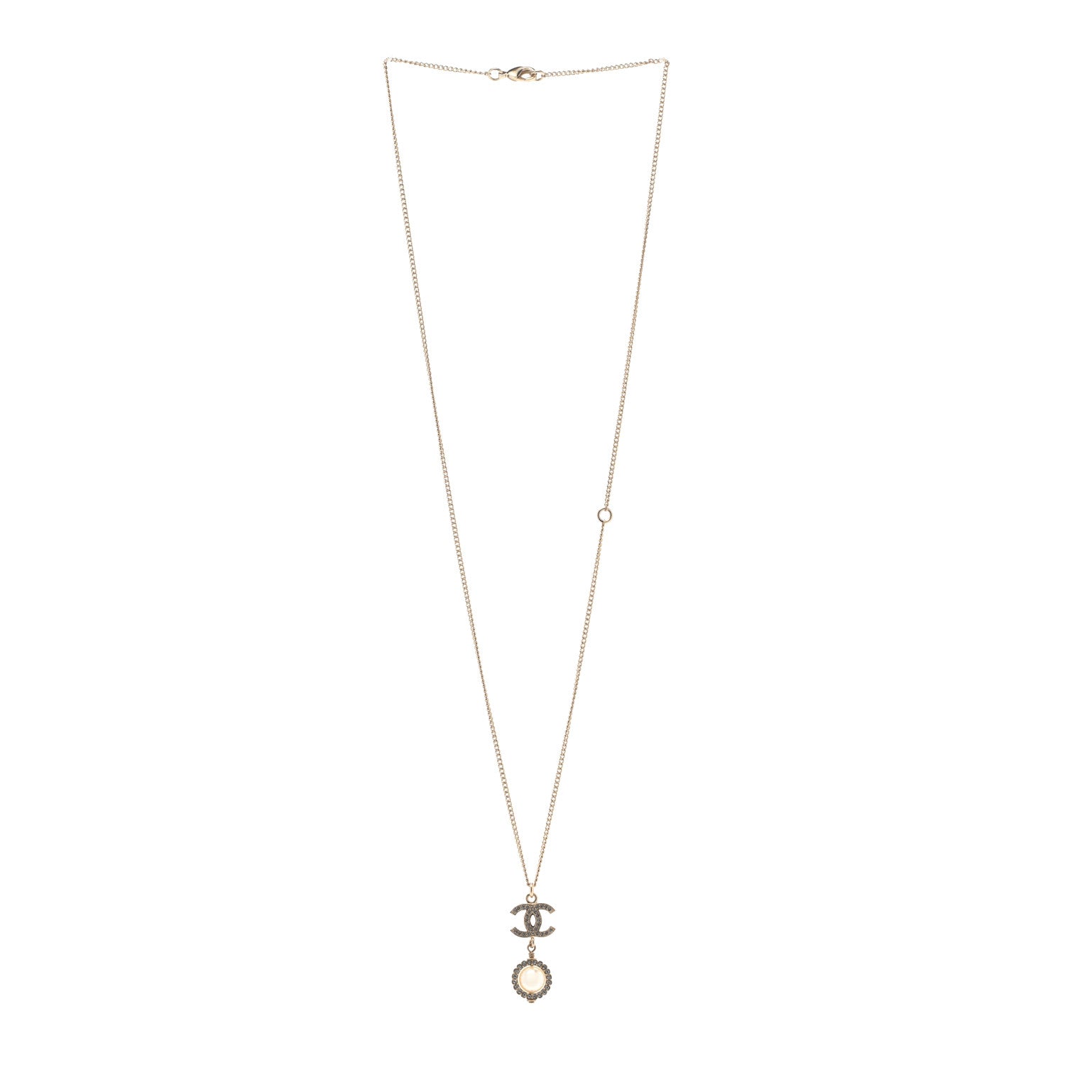 Chanel Pearl Crystal CC Pendant Necklace Gold 3 of 6
