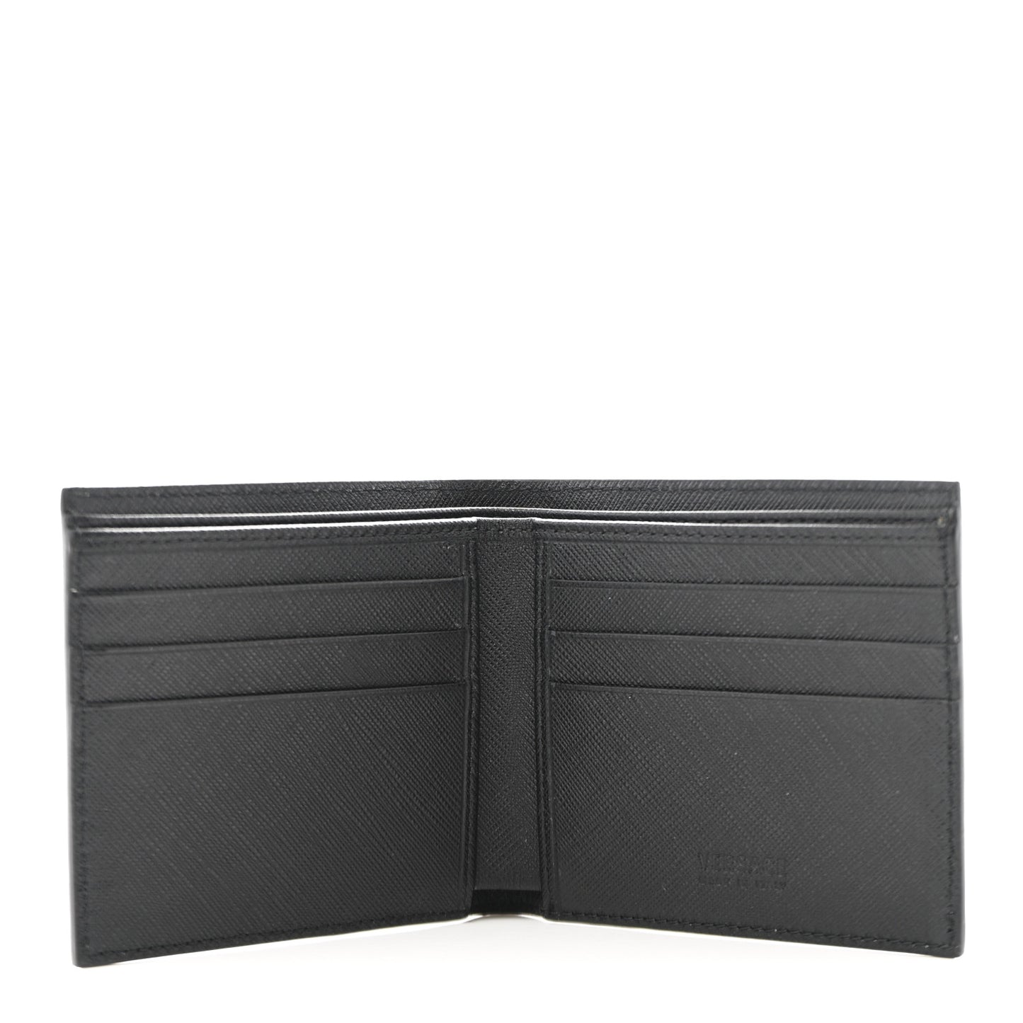 Calfskin PVC Barocco Printed Bi-Fold Wallet Black Gold