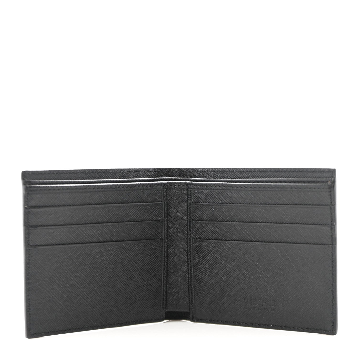Versace Calfskin PVC Barocco Printed Bi-Fold Wallet Black Gold 5 of 7