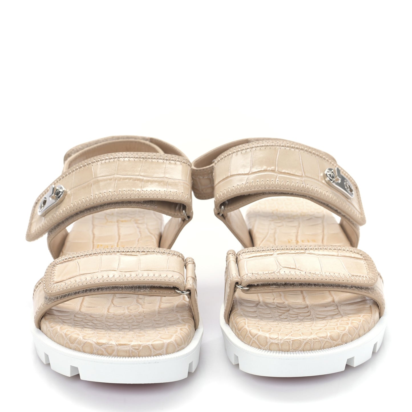 Calfskin Alligator Embossed Nappa Lock Cool Flat Sandals 37.5 Nougat