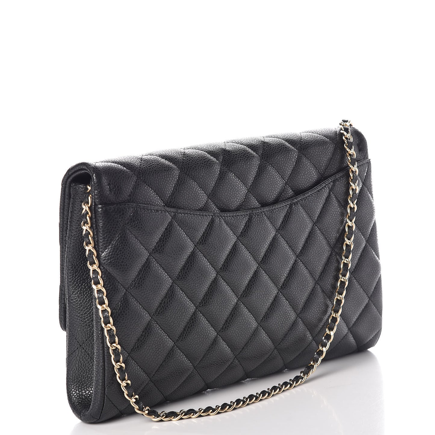 Caviar Quilted Clutch With Chain Flap Black