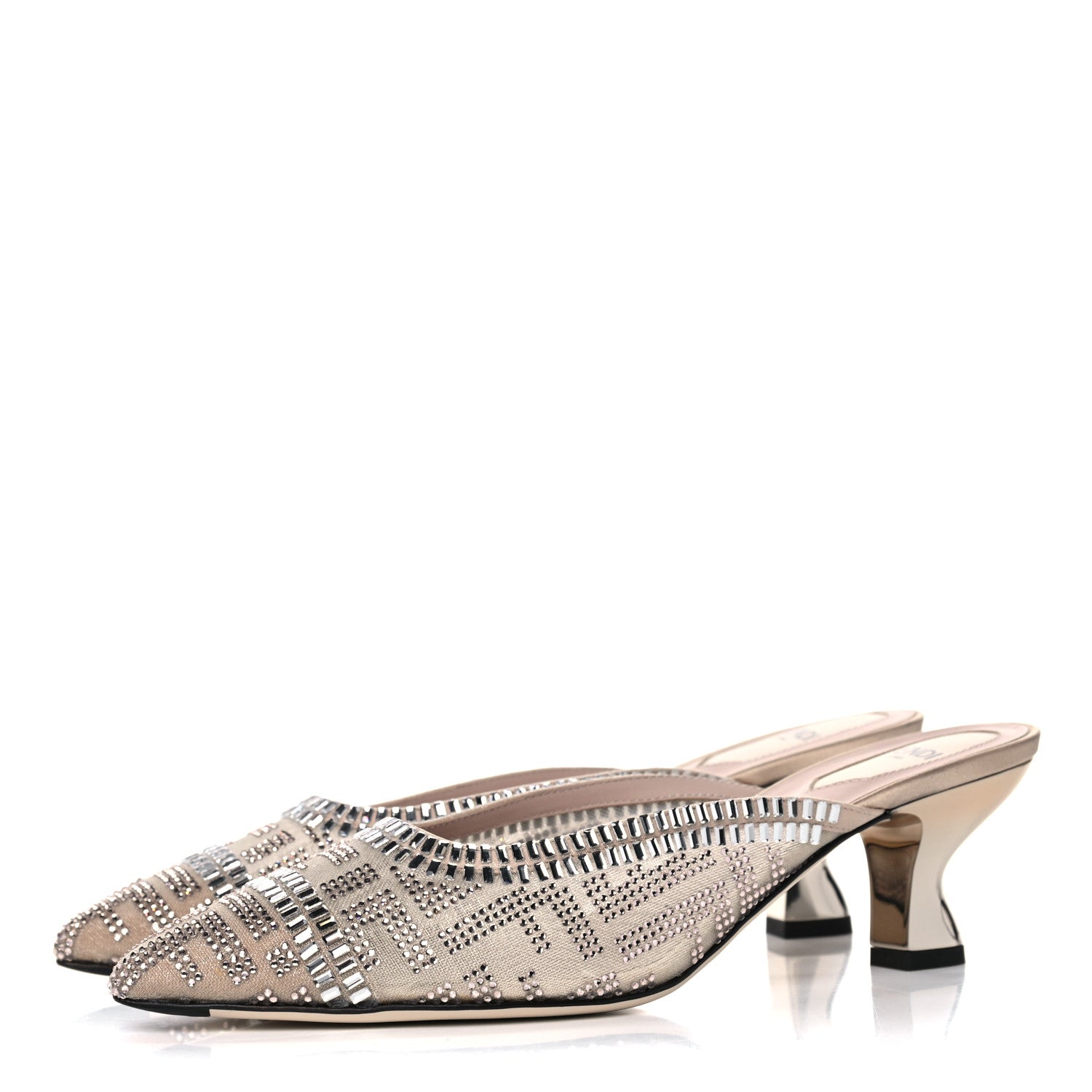 Fendi Technical Mesh Crystal FF Embellished Colibri 55mm Mules 38 Nude 3 of 8