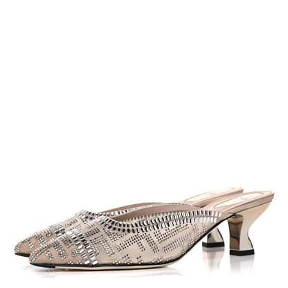 Fendi Technical Mesh Crystal FF Embellished Colibri 55mm Mules 38 Nude 3 of 8