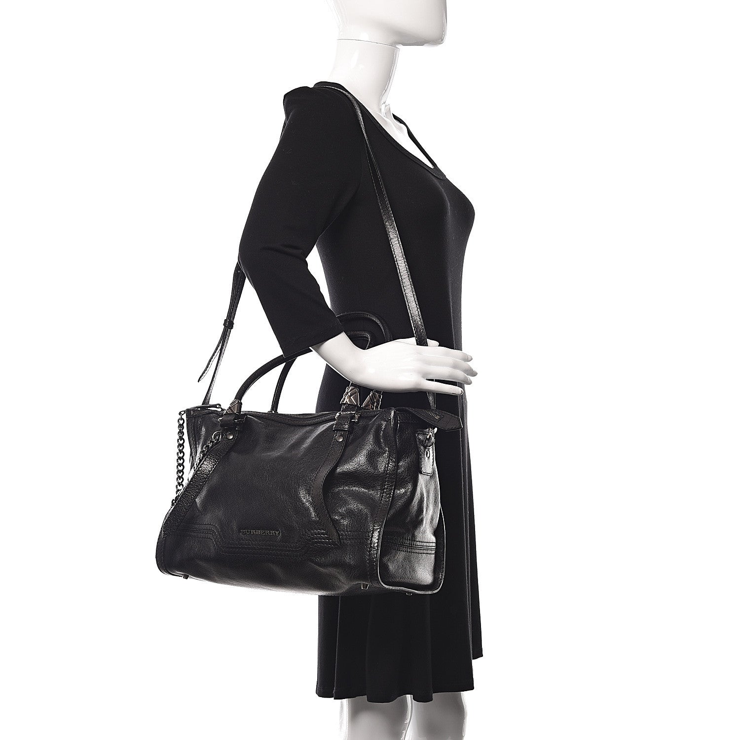 Burberry Calfskin Chain Satchel Black 2 of 14