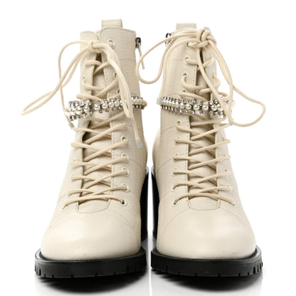 Jimmy Choo Goatskin Pearl Embellished Cruz Combat Boots 40 Latte White 2 of 7