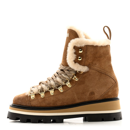 Jimmy Choo Suede Shearing Womens Chike Boots 35 Khaki Brown Barley 1 of 9