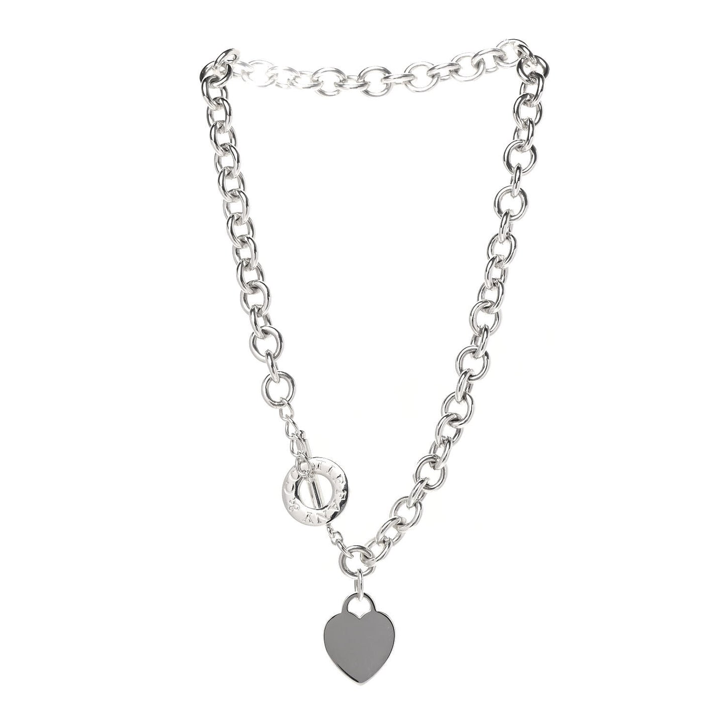 Sterling Silver Heart Tag Toggle Necklace
