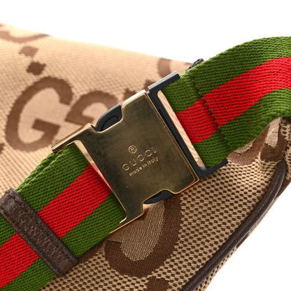 Gucci Monogram Jumbo GG Textured Dollar Calfskin Web Belt Bag Camel Ebony New Acero 11 of 12
