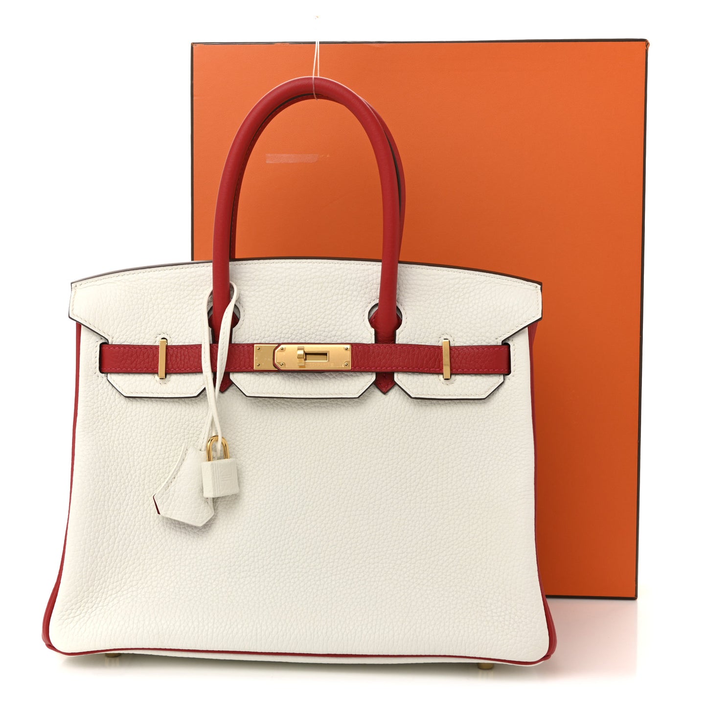 Taurillon Clemence Horseshoe Birkin 30 White Rouge Casaque