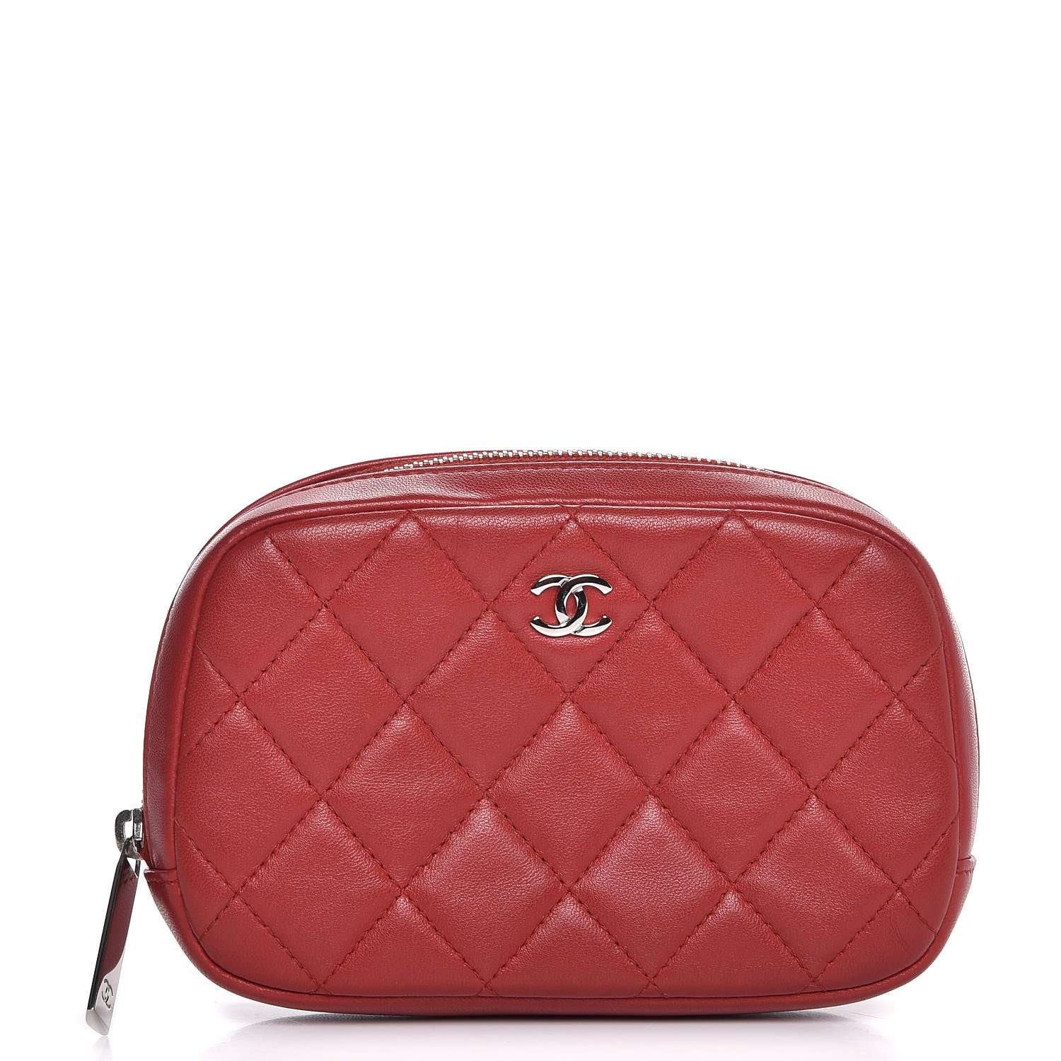Chanel Lambskin Quilted Small Curvy Pouch Cosmetic Case Red 1 of 8