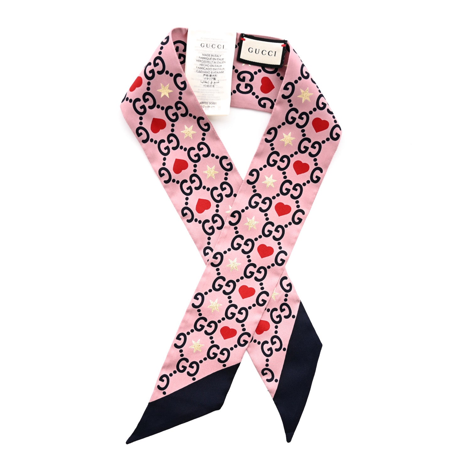 Gucci Silk Twill Big Dimmy Neck Bow Scarf Pink Blue 1 of 3