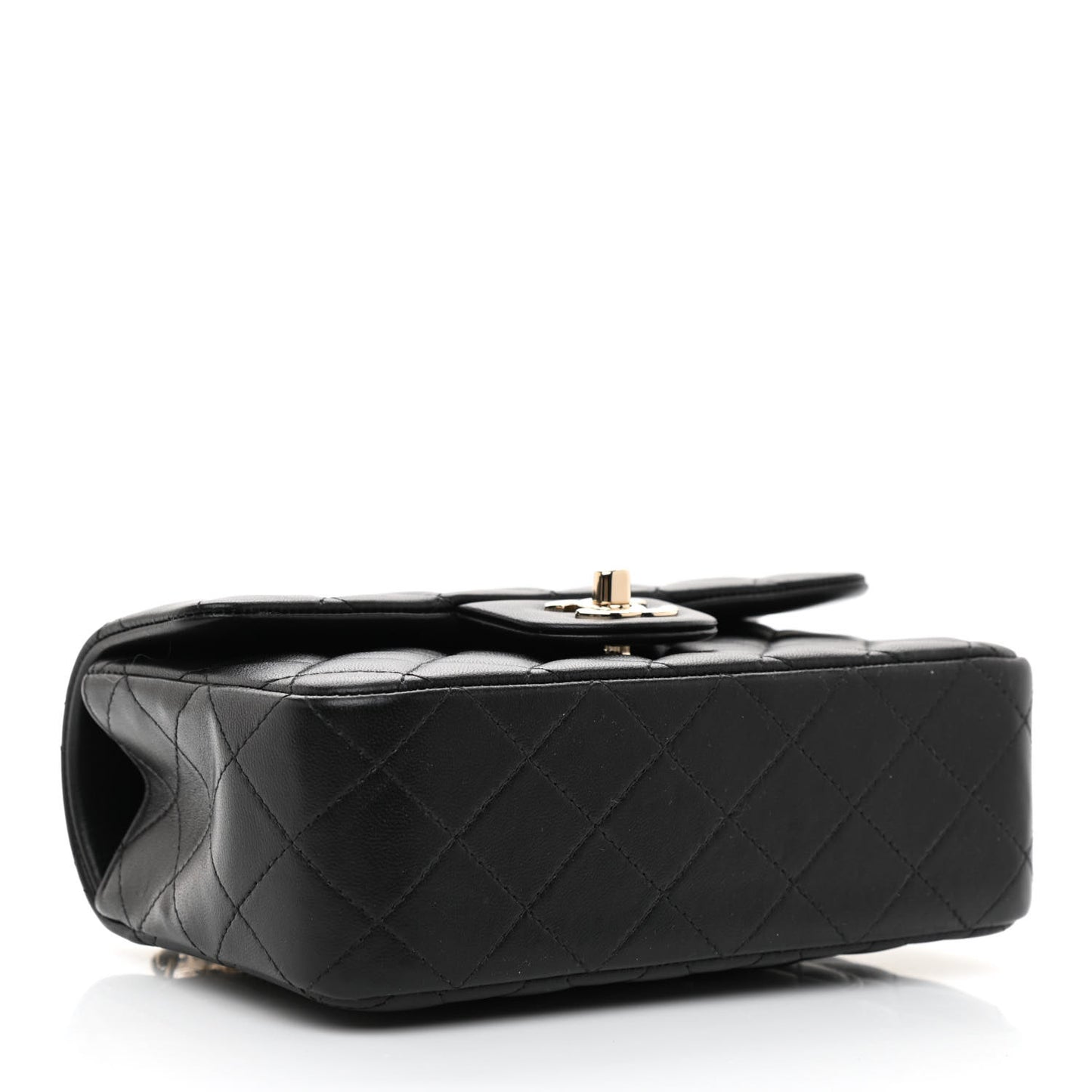 Lambskin Quilted Mini Top Handle Rectangular Flap Black