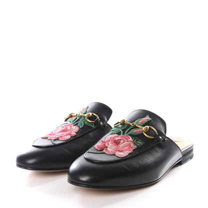 Gucci Calfskin Flower Embroidered Princetown Slippers 36.5 Black 2 of 10