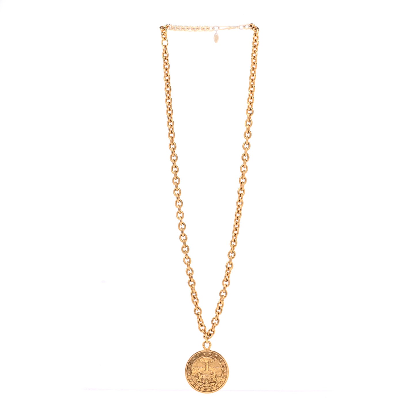 Metal Medallion CC Chain Necklace Gold