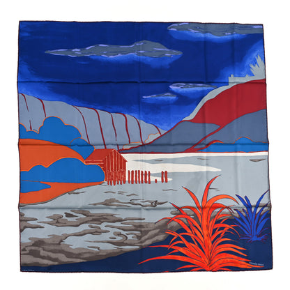 Hermes Silk Bout De Monde Scarf 90 Bleu Nuit Gris Brique 1 of 3