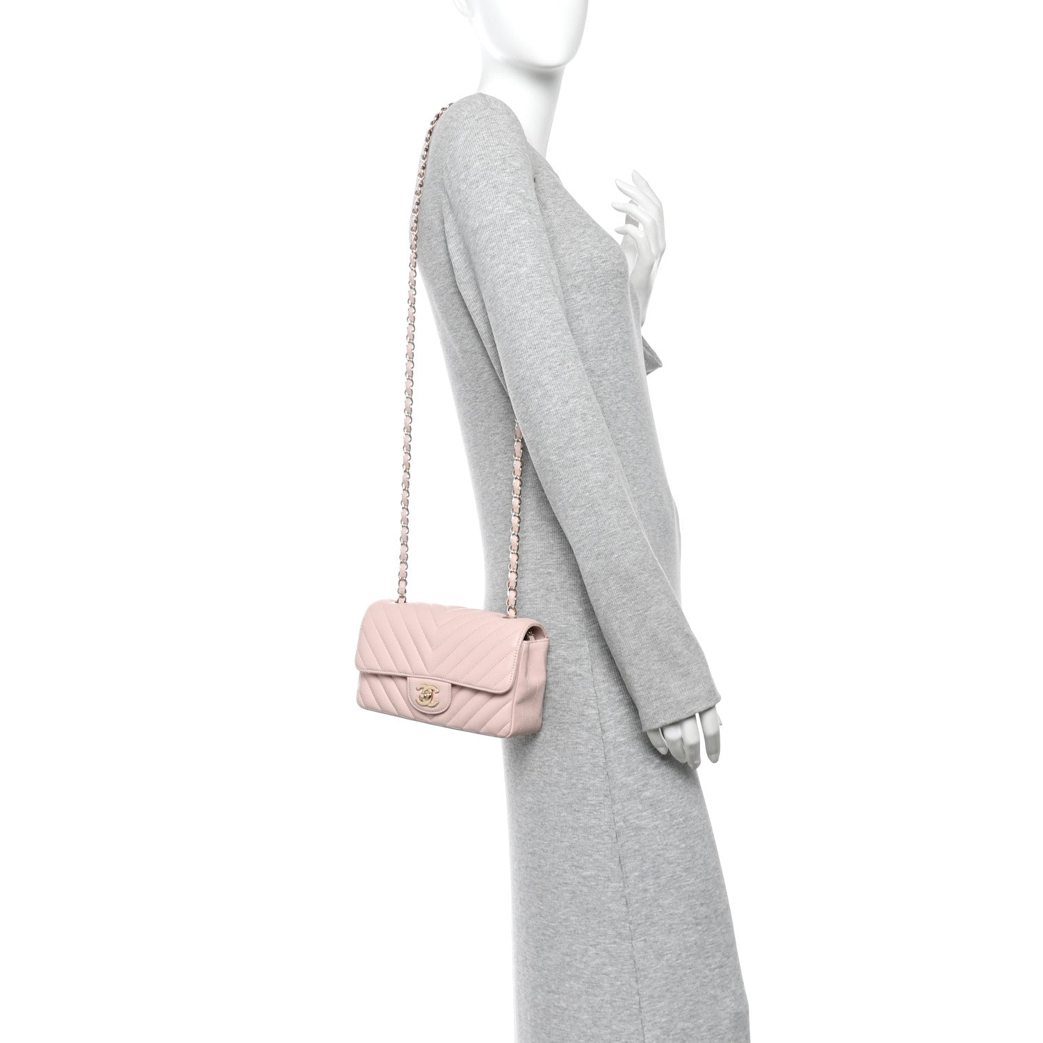 Chanel Calfskin Chevron Quilted Mini Rectangular Flap Light Pink 2 of 10