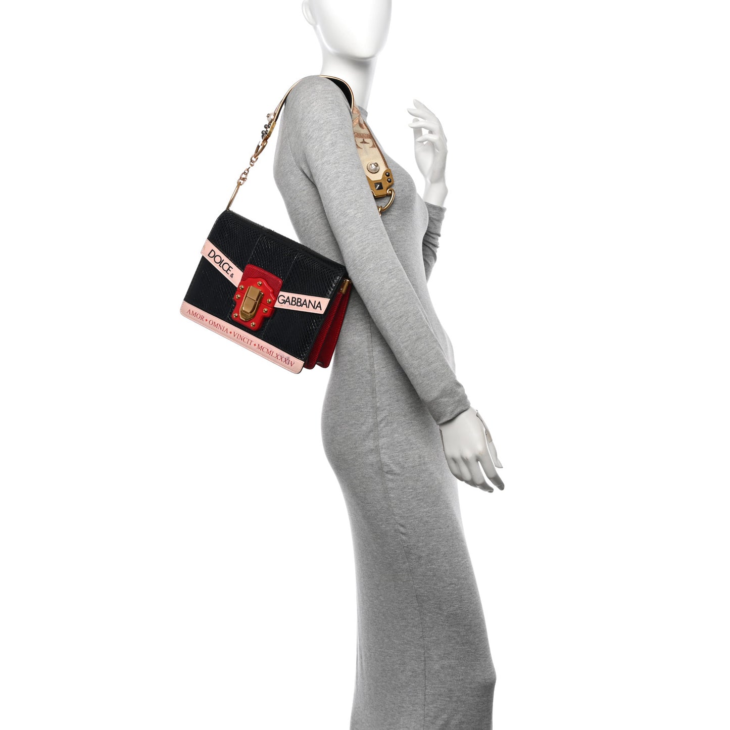 Snakeskin Calfskin Lucia Amore Shoulder Bag Black