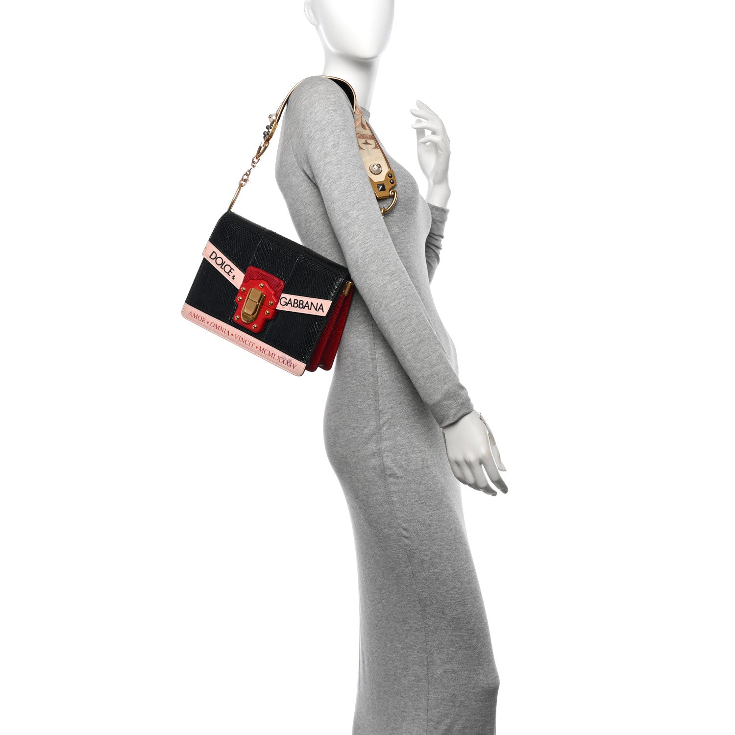 Dolce & Gabbana Snakeskin Calfskin Lucia Amore Shoulder Bag Black 2 of 9