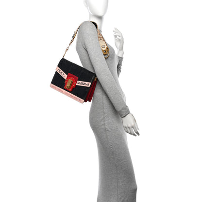 Dolce & Gabbana Snakeskin Calfskin Lucia Amore Shoulder Bag Black 2 of 9