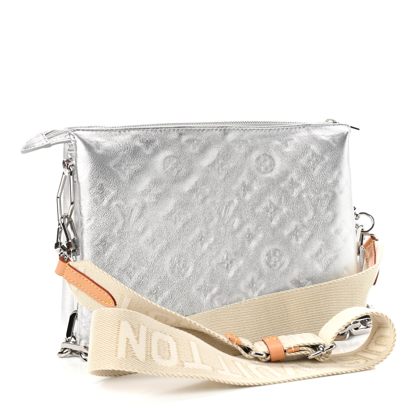 Metallic Lambskin Embossed Monogram Coussin PM Silver