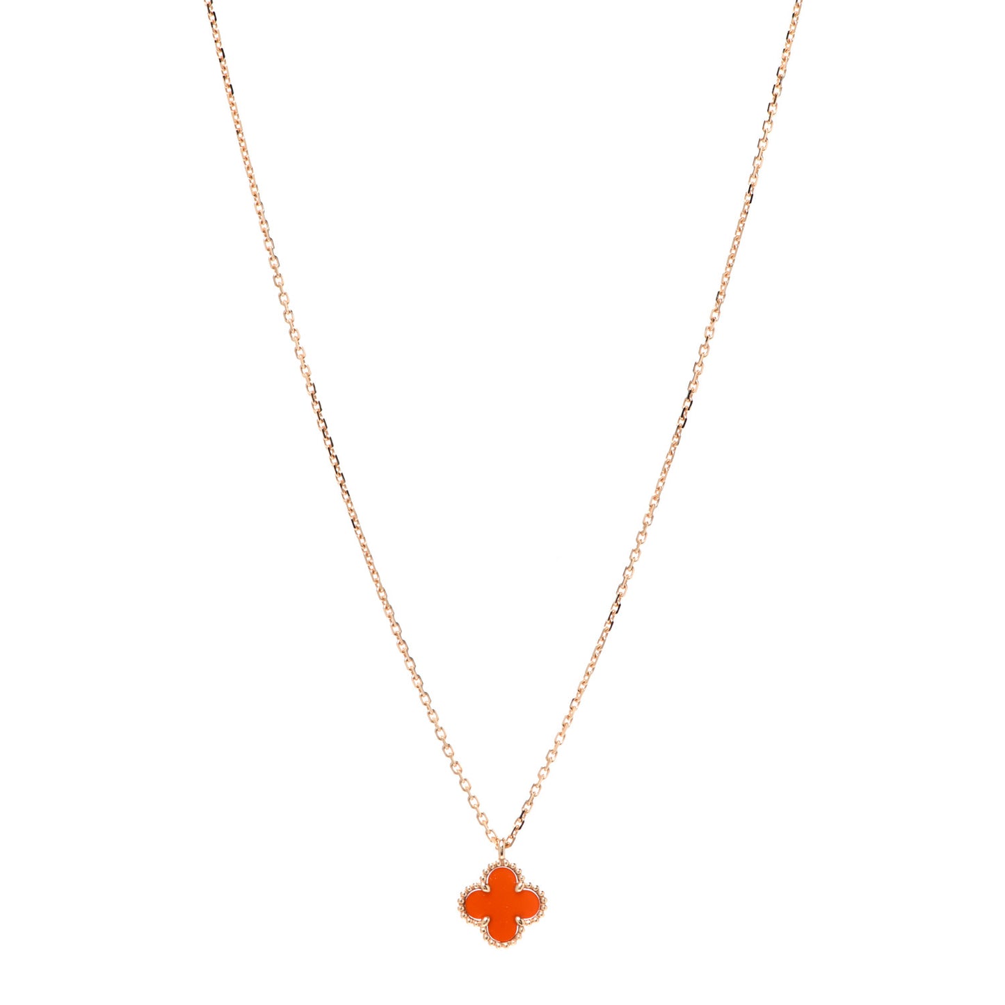 18K Rose Gold Carnelian Sweet Alhambra Pendant Necklace