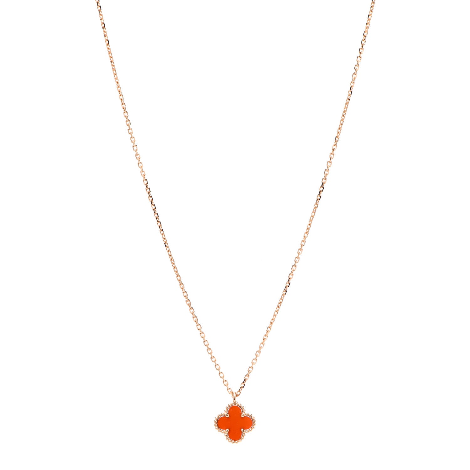 Van Cleef & Arpels 18K Rose Gold Carnelian Sweet Alhambra Pendant Necklace 1 of 6