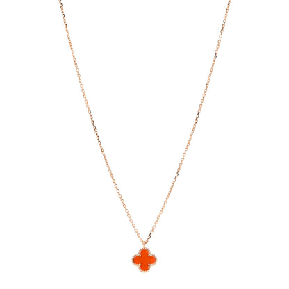 Van Cleef & Arpels 18K Rose Gold Carnelian Sweet Alhambra Pendant Necklace 1 of 6