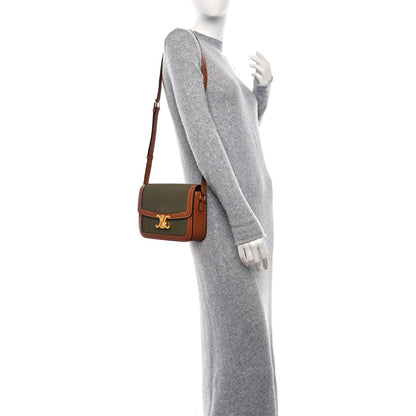 Celine Textile Natural Calfskin Classique Triomphe Khaki Tan 3 of 9