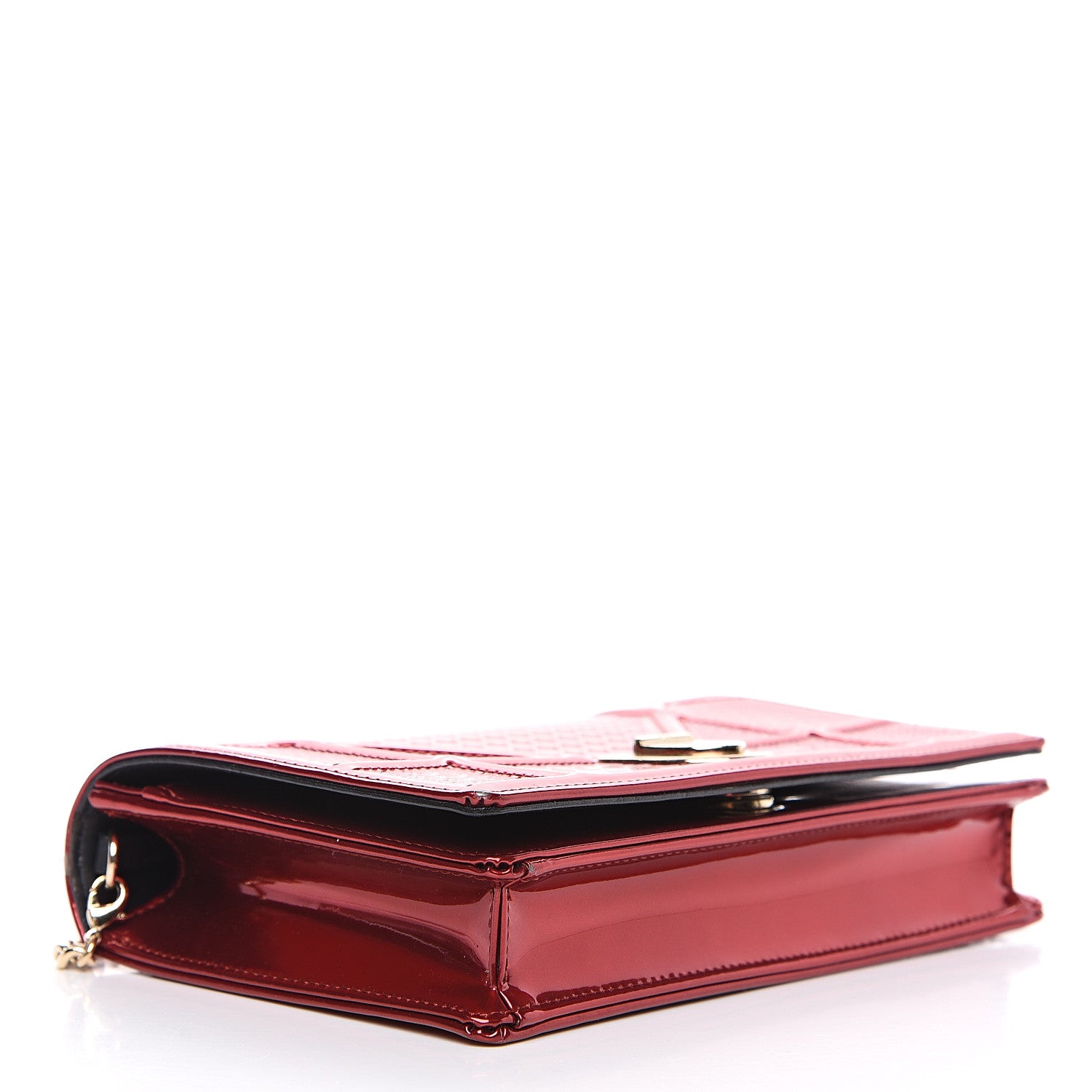 Christian Dior Metallic Patent Micro-Cannage Diorama Wallet on Chain Pouch Red 3 of 11