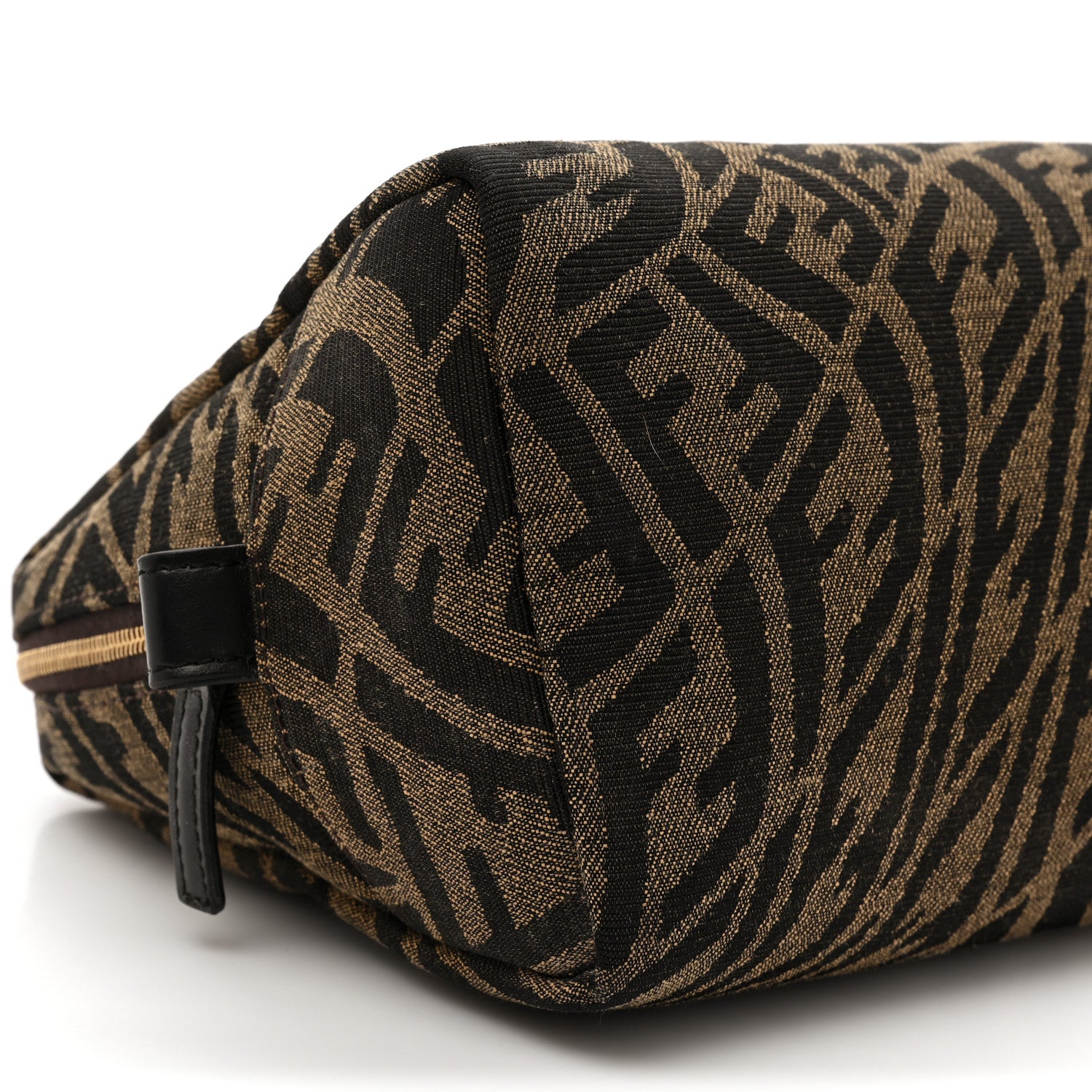 Fendi X SARAH COLEMAN Fabric Jacquard Vitello King FF Vertigo Medium Trapezoid Beauty Pouch Tobacco Moro Black 8 of 11