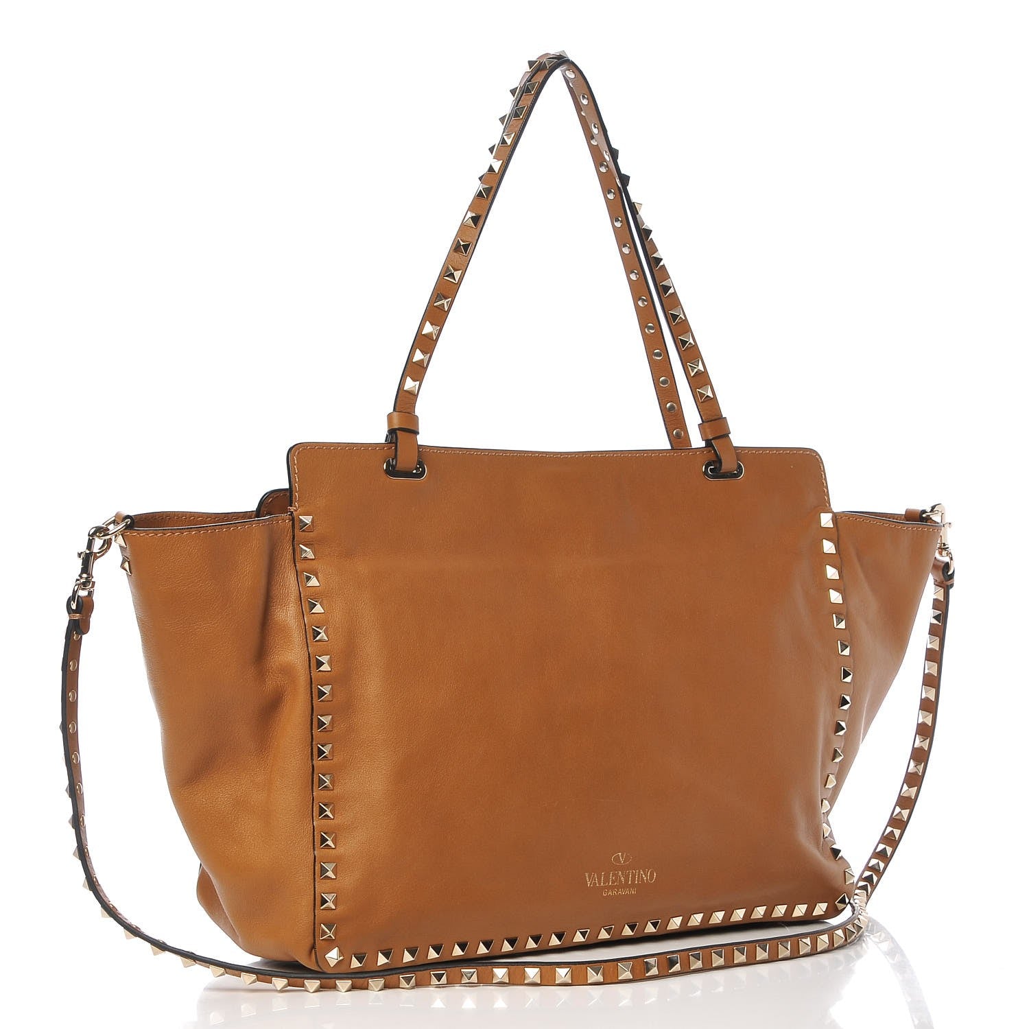 Valentino Garavani Vitello Medium Rockstud Tote Tan 4 of 9