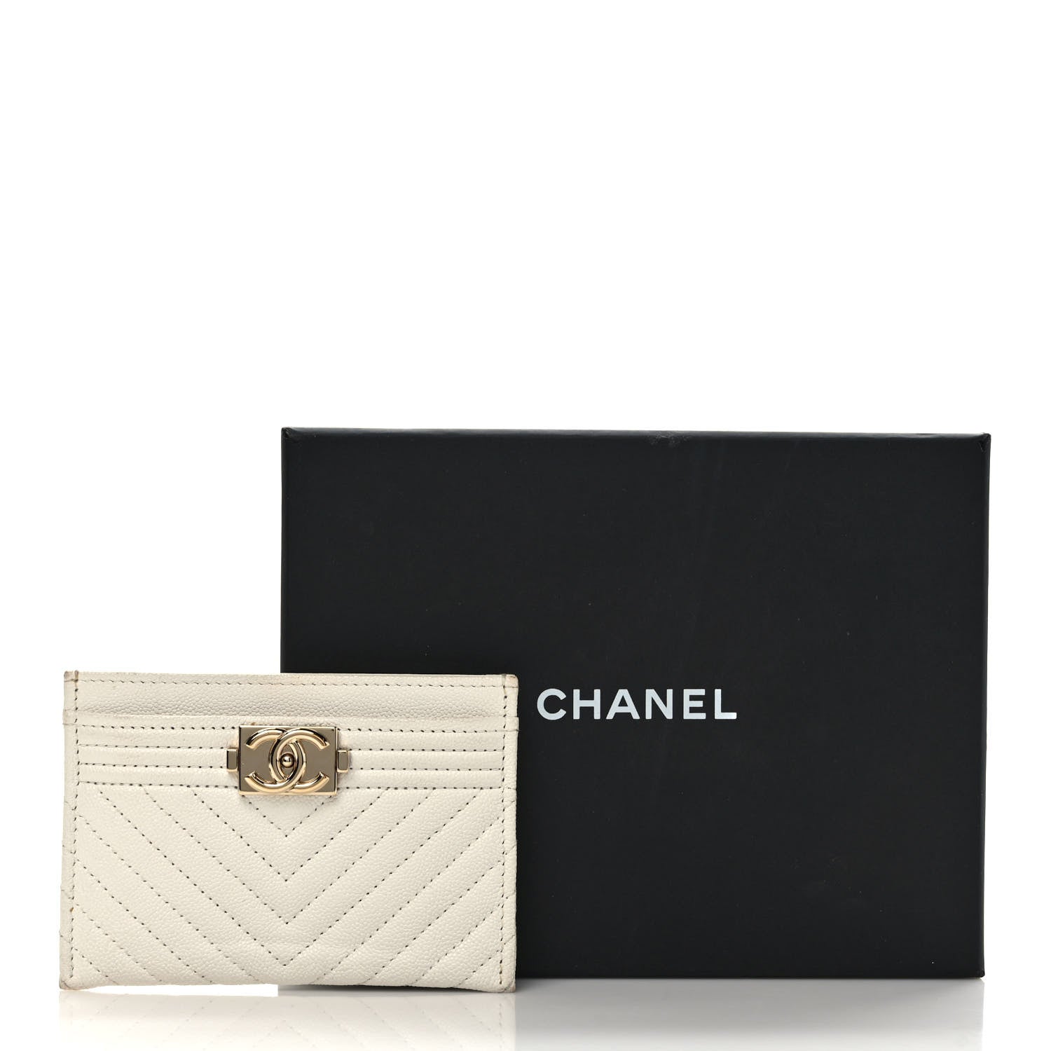 Chanel Caviar Chevron Quilted Boy Card Holder White 8 of 8