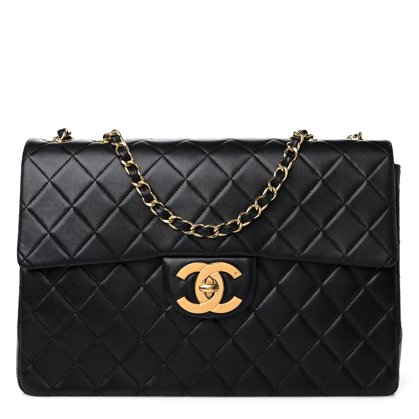 Lambskin Quilted XL Jumbo Single Flap Black