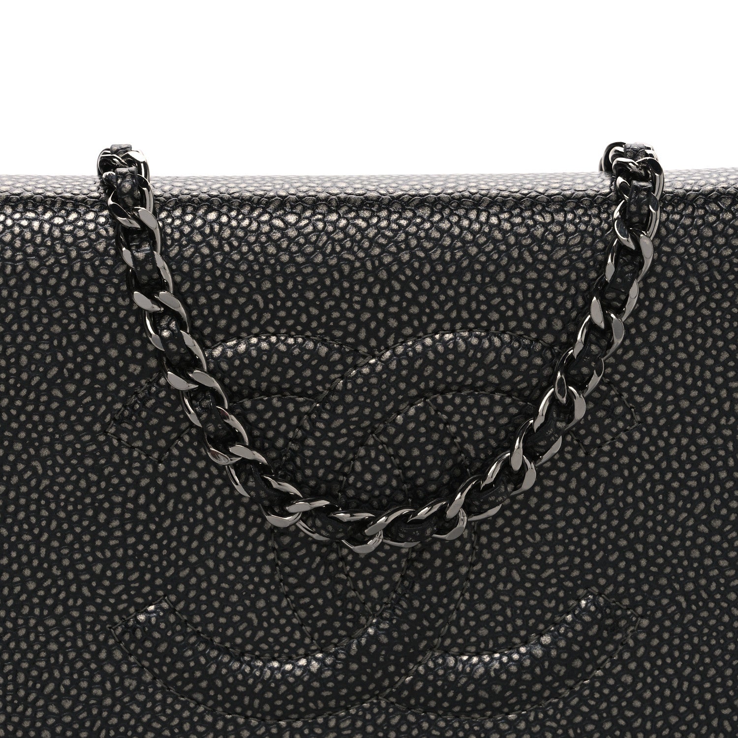 Chanel Metallic Caviar Timeless CC Wallet On Chain WOC Grey 9 of 12