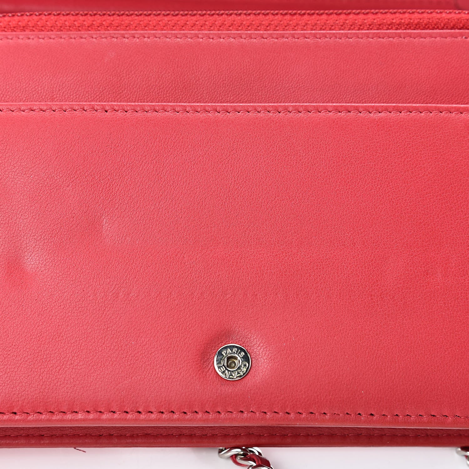 Chanel Goatskin Quilted Diamond CC Wallet On Chain WOC Red 14 of 16
