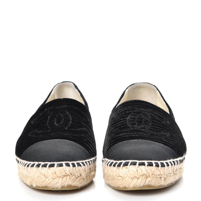 Chanel Velvet Grosgrain CC Espadrilles 37 Black 2 of 10