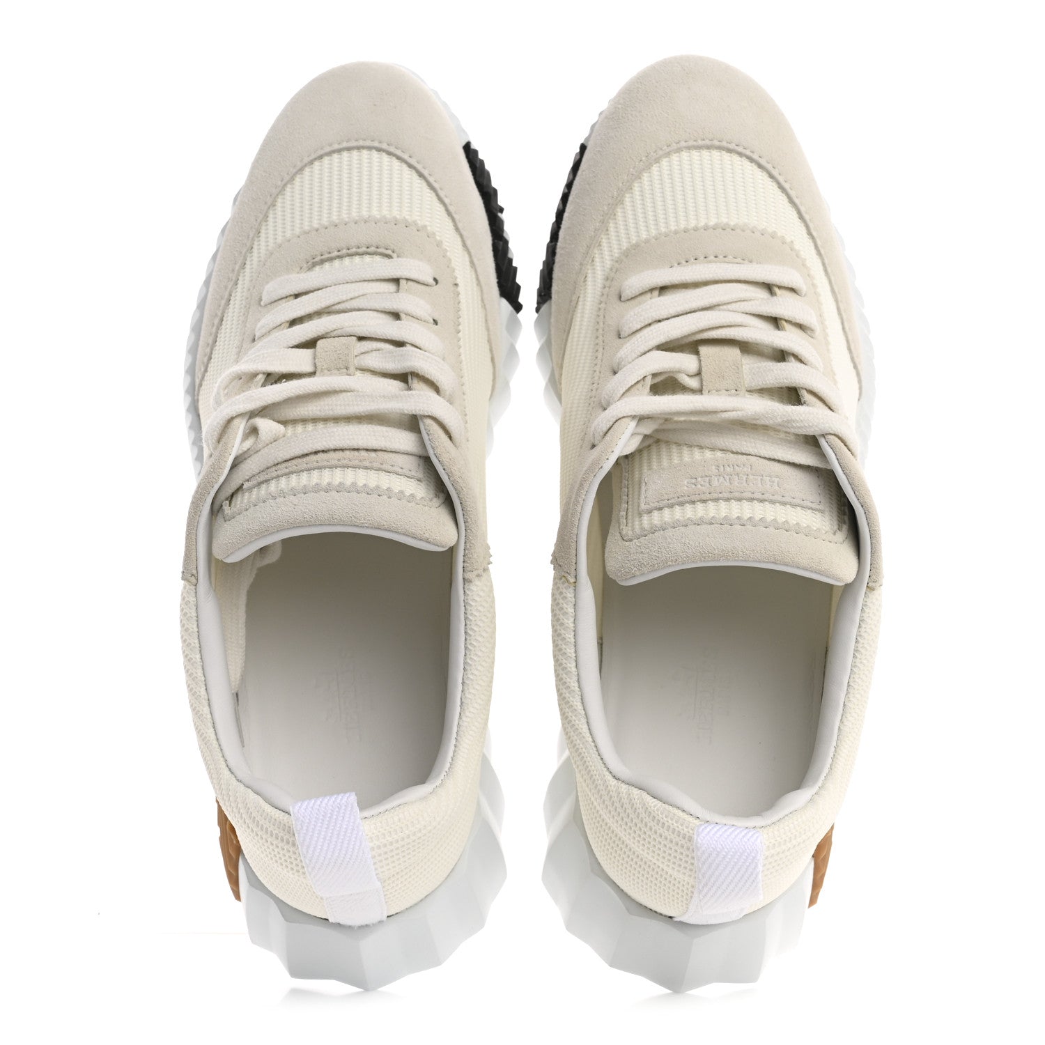 Hermes Graphic Mesh Suede Goatskin Womens Bouncing Sneakers  38.5 White 2 of 11