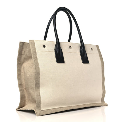 Saint Laurent Linen Calfskin Small Rive Gauche Tote Greggio Natural 3 of 9