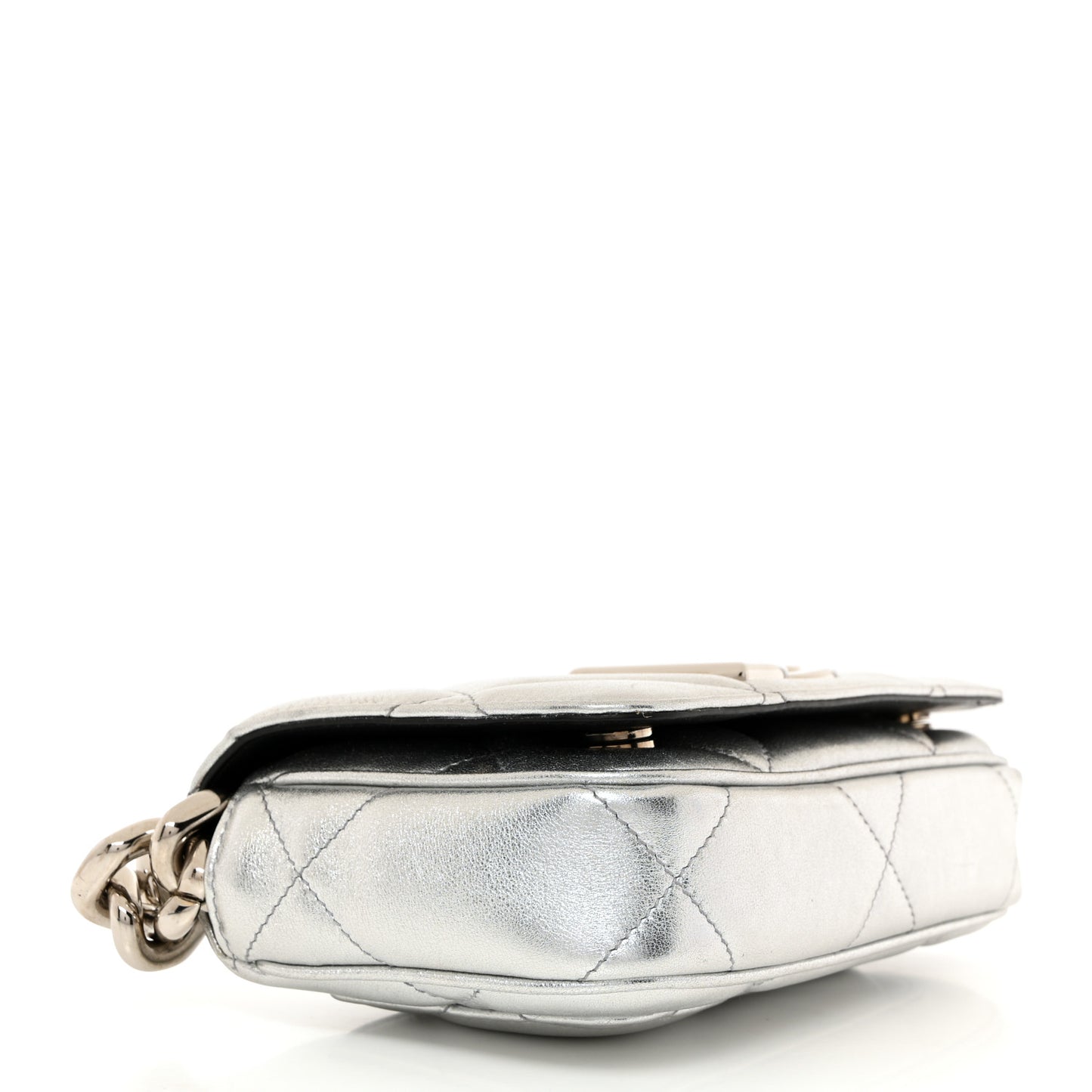 DOLCE GABBANA Laminato Vitello 3.5 Chain Flap Crossbody Bag Silver