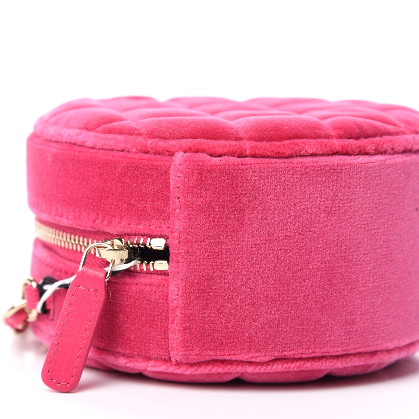 Velvet Round Quilted Pearl Crush Clutch With Chain Pink