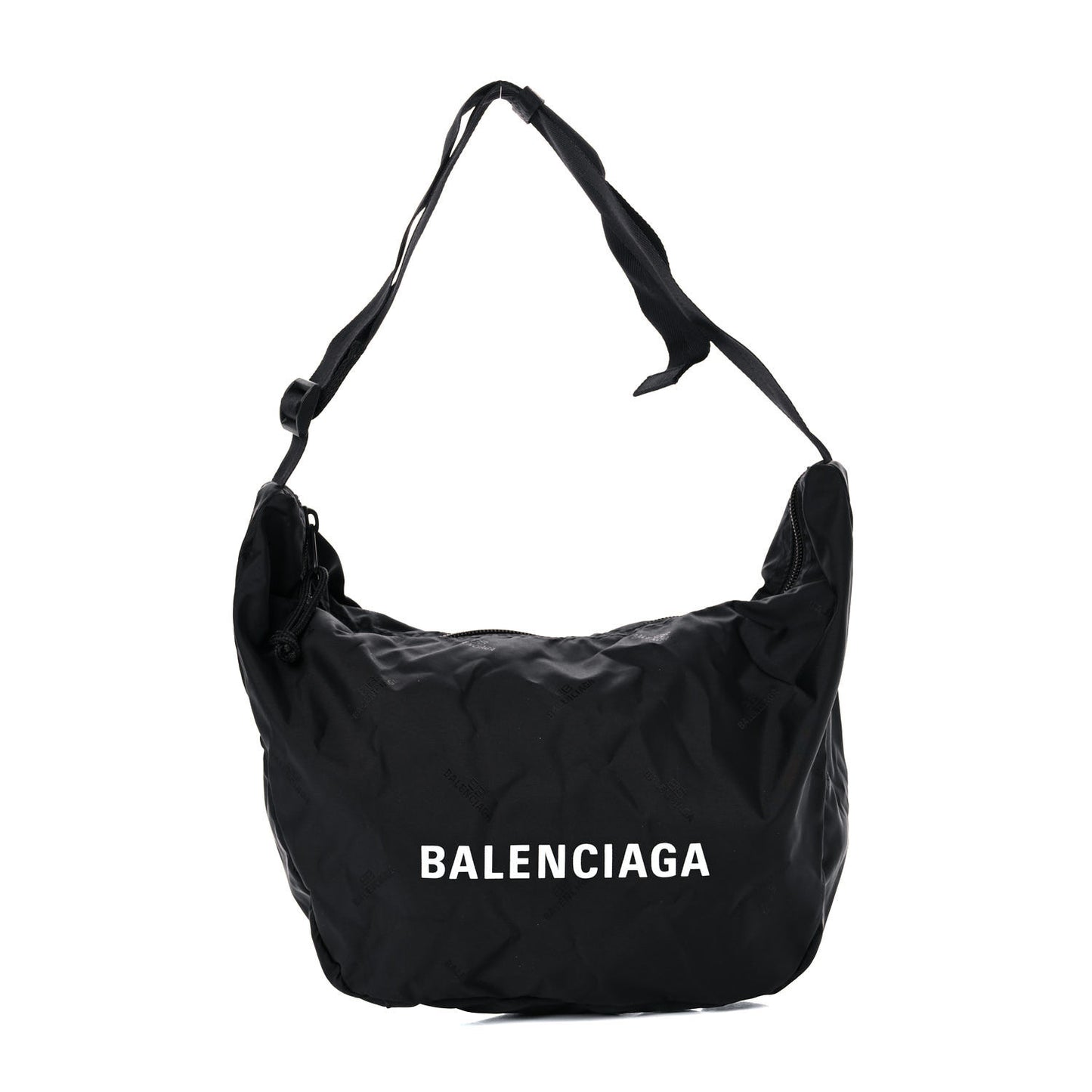Recycled Sport Nylon Logo Embroidered Large Wheel Sling Bag Black White