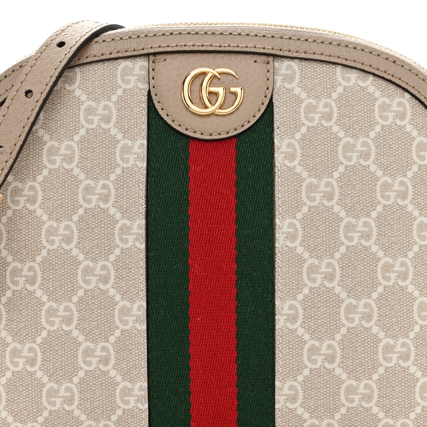 GG Supreme Monogram Textured Dollar Calfskin Web Small Ophidia Dome Shoulder Beige Mystic White Oatmeal