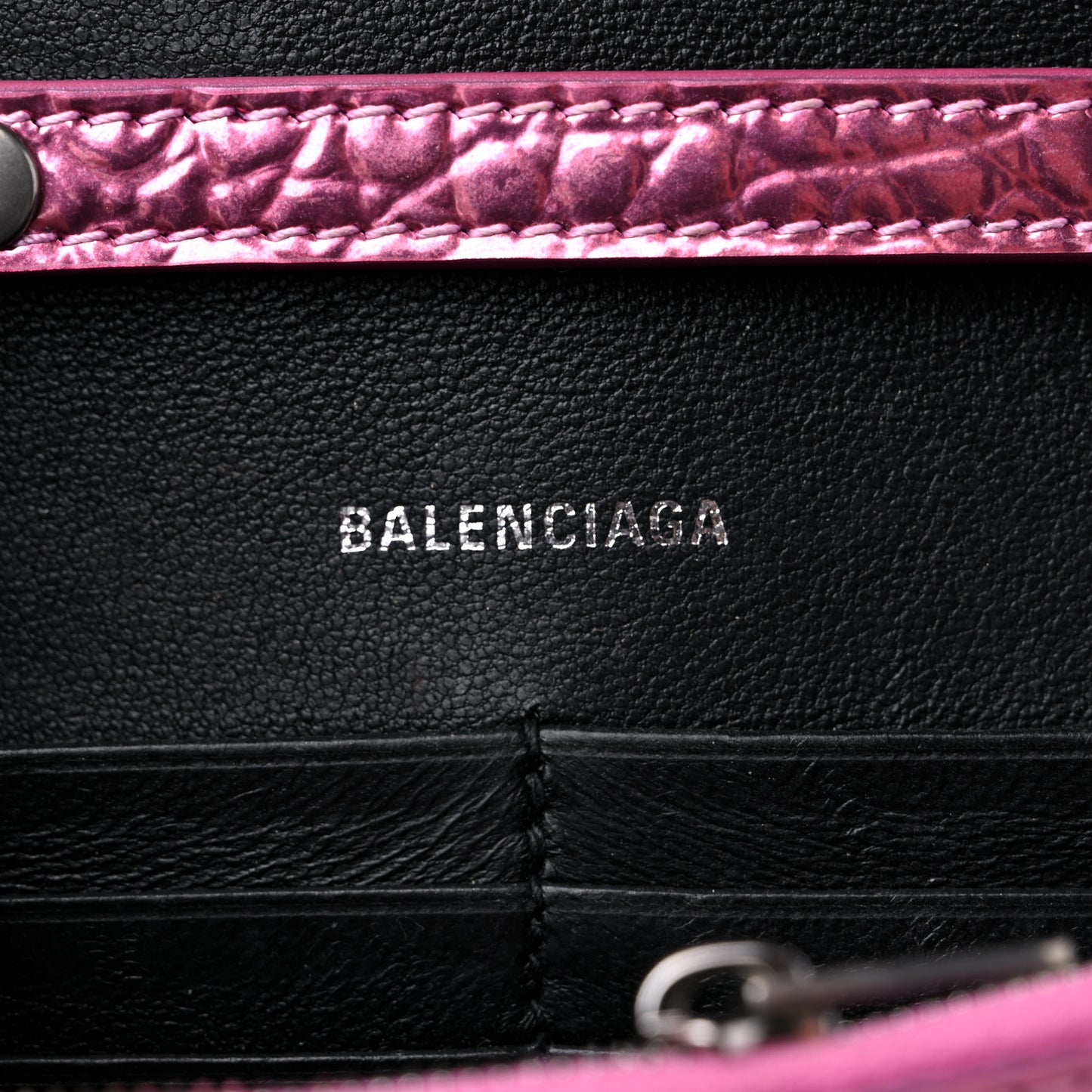 Metallic Shiny Calfskin Crocodile Embossed Hourglass Chain Bag Pink