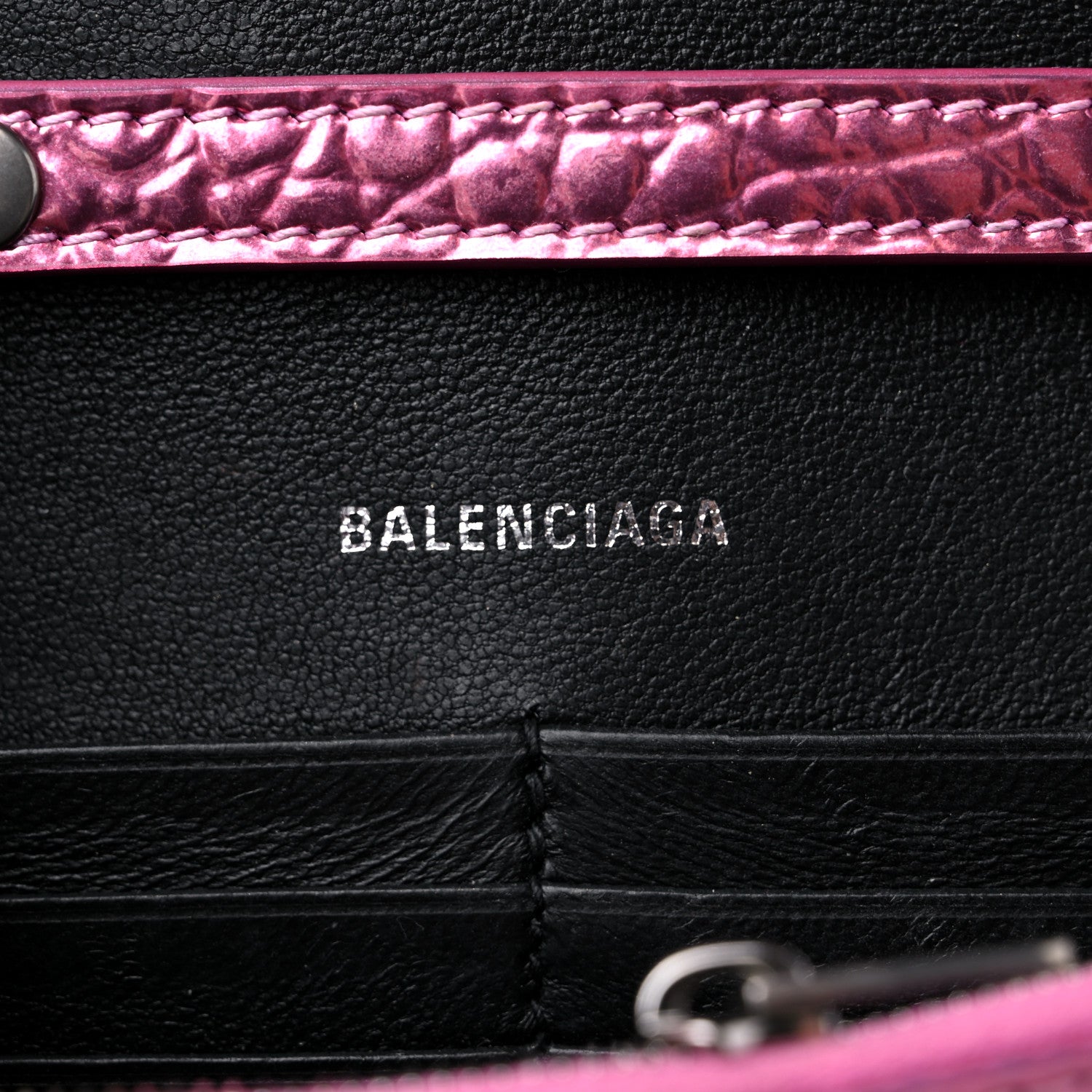 Balenciaga Metallic Shiny Calfskin Crocodile Embossed Hourglass Chain Bag Pink 6 of 13