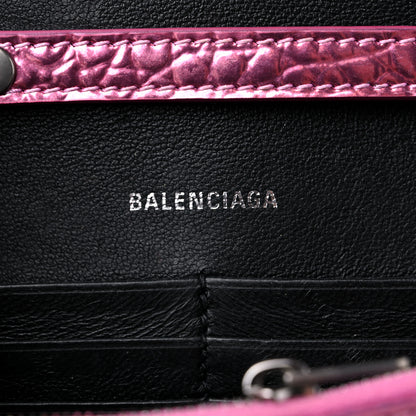 Balenciaga Metallic Shiny Calfskin Crocodile Embossed Hourglass Chain Bag Pink 6 of 13
