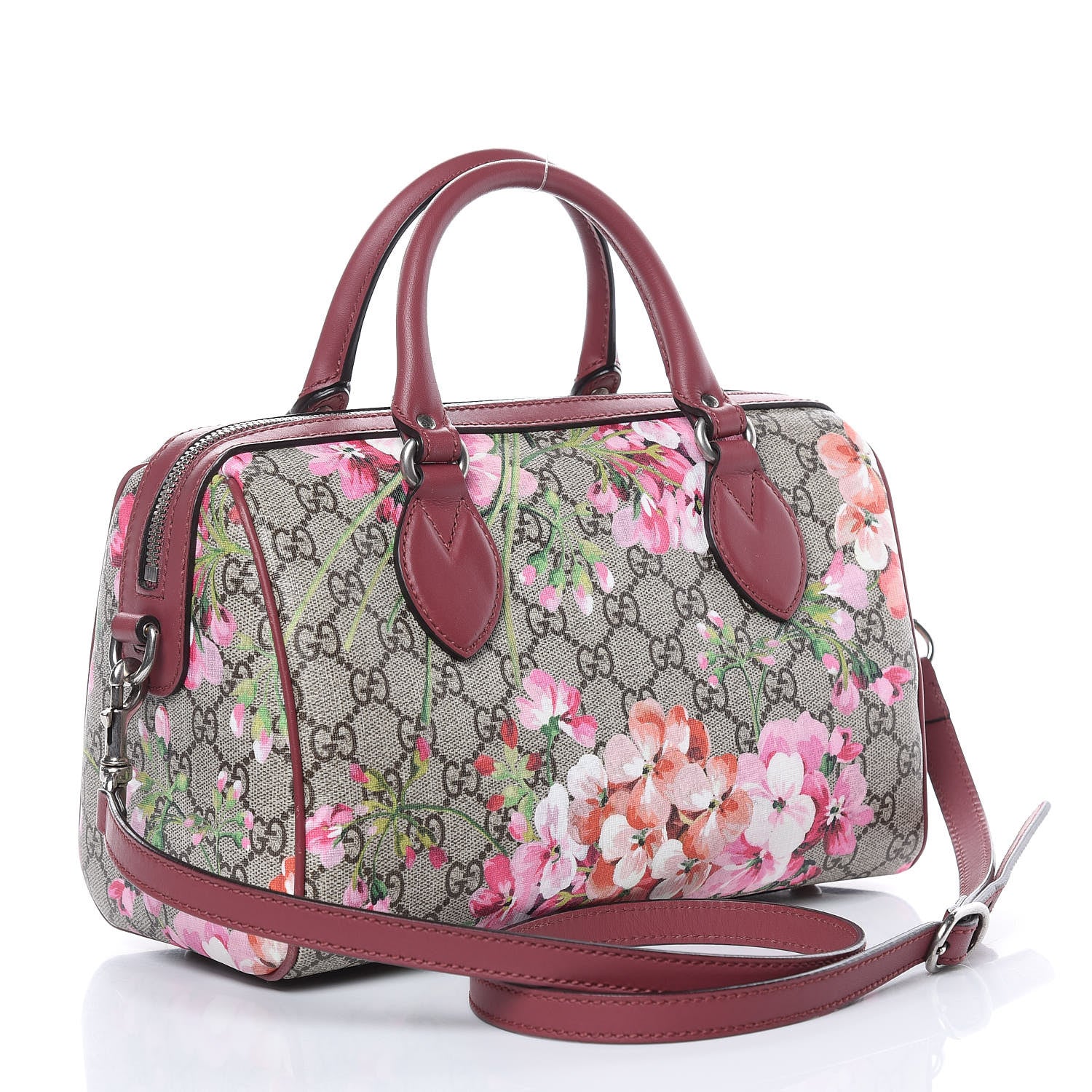 Gucci GG Supreme Monogram Blooms Small Boston Beige Multicolor Dry Rose 3 of 13